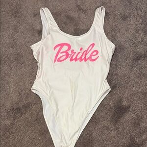 Bride One Piece Swimsuit - White with Pink Accents